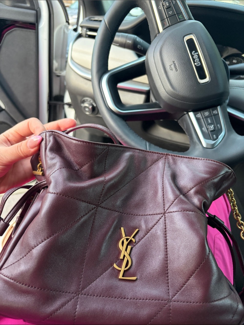 Saint Laurent Quilted Leather Shoulder Bag in Deep Burgundy with Gold Hardware